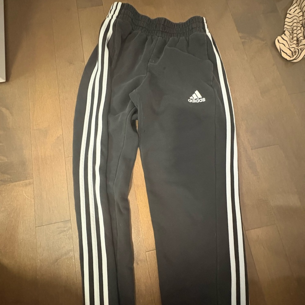 adidas Kids Black Track Pants with White Stripes